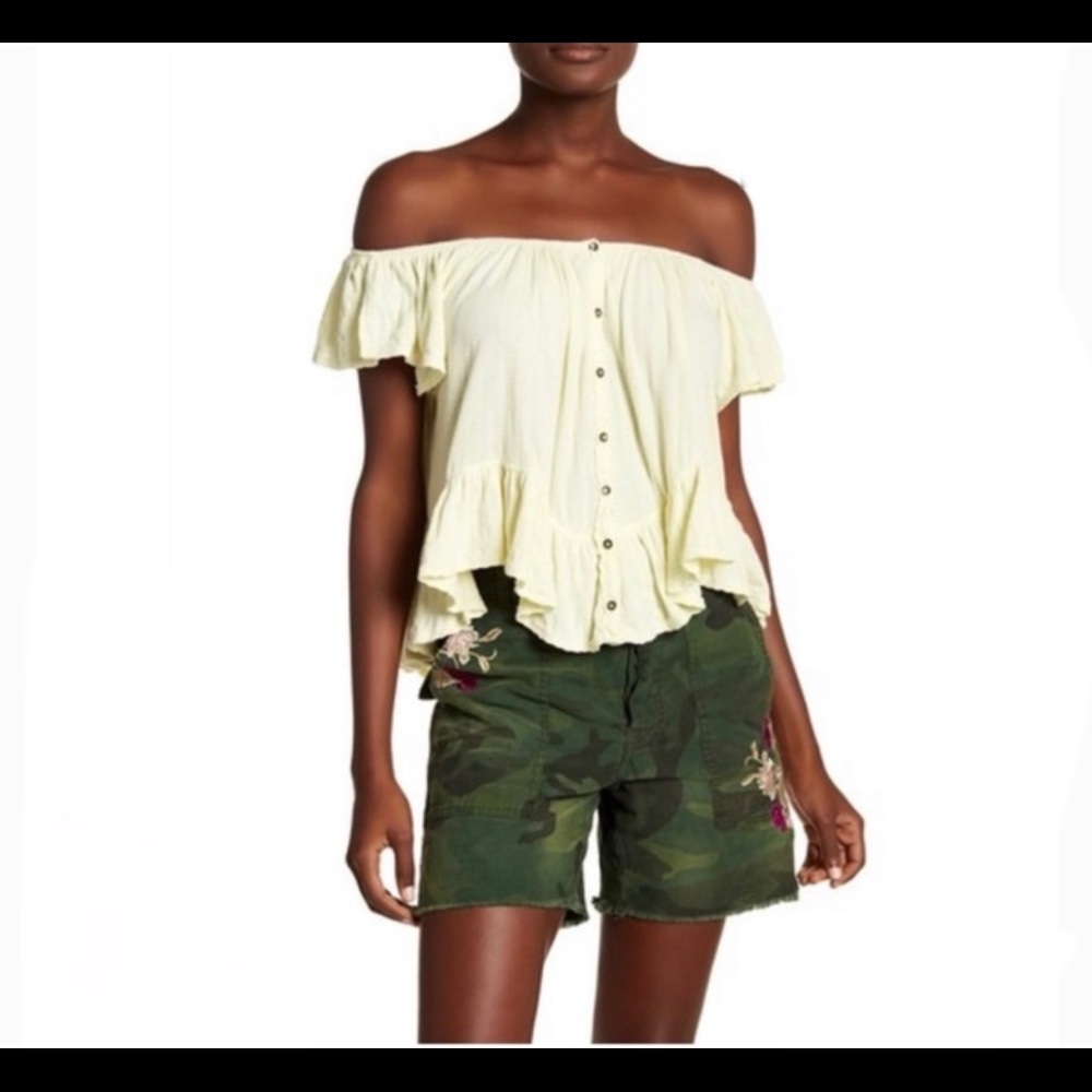 Free People NWT Yellow Mint Julep Off Shoulder Top